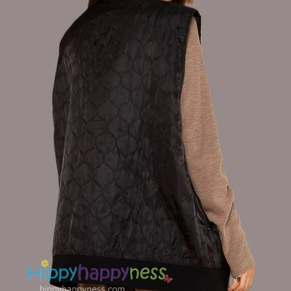 POL Clothing Whimsical Light Quilted Vest Black with Heart Patches S/M & M/L NWT - Picture 5 of 5